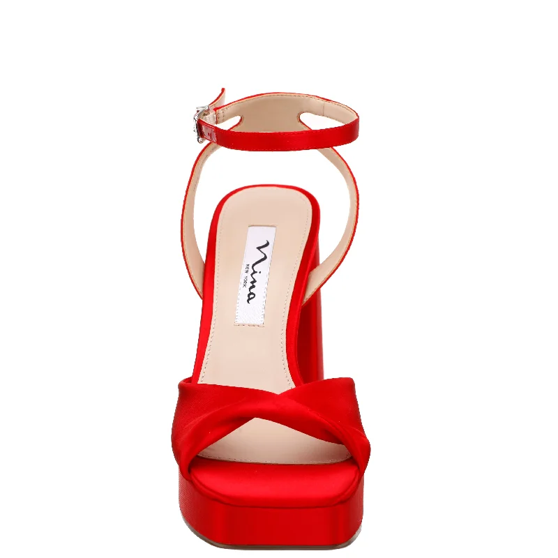 STACIE-RED SATIN BLOCK HIGH-HEEL PLATFORM SANDAL 