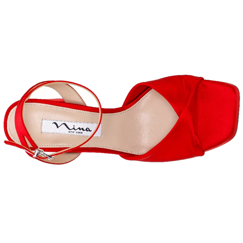 STACIE-RED SATIN BLOCK HIGH-HEEL PLATFORM SANDAL 