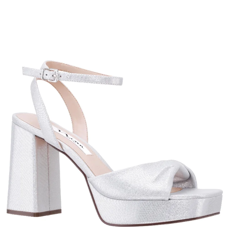 STACIE-TRUE SILVER  METALLIC SUEDETTE BLOCK HIGH-HEEL PLATFORM SANDAL 