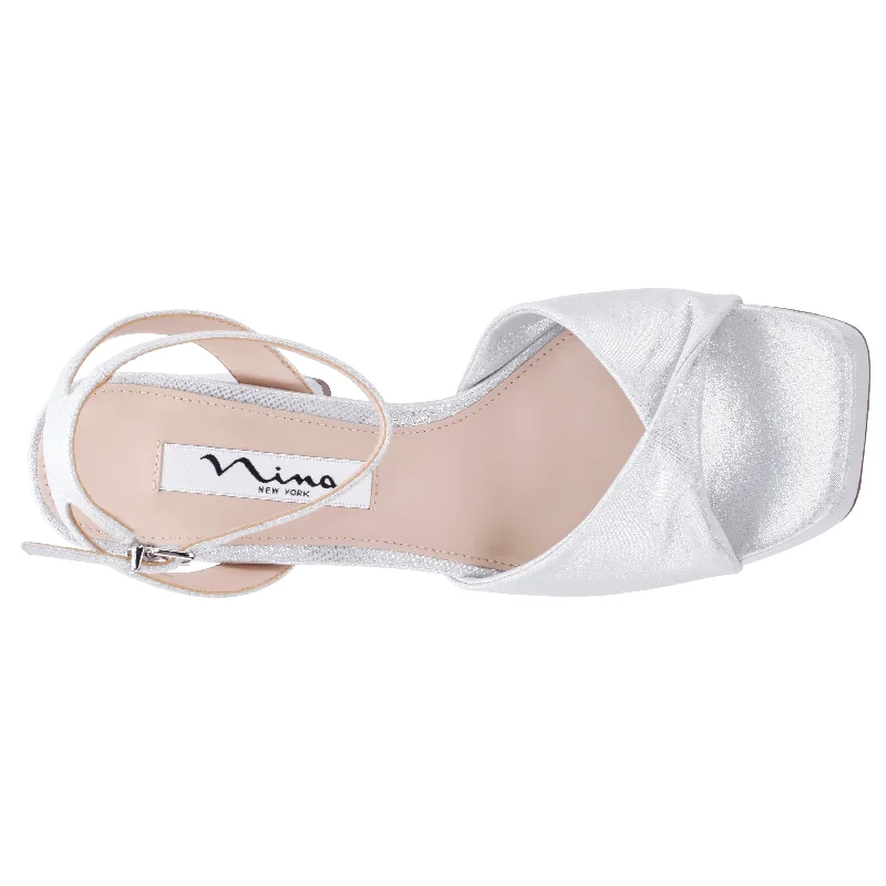 STACIE-TRUE SILVER  METALLIC SUEDETTE BLOCK HIGH-HEEL PLATFORM SANDAL 