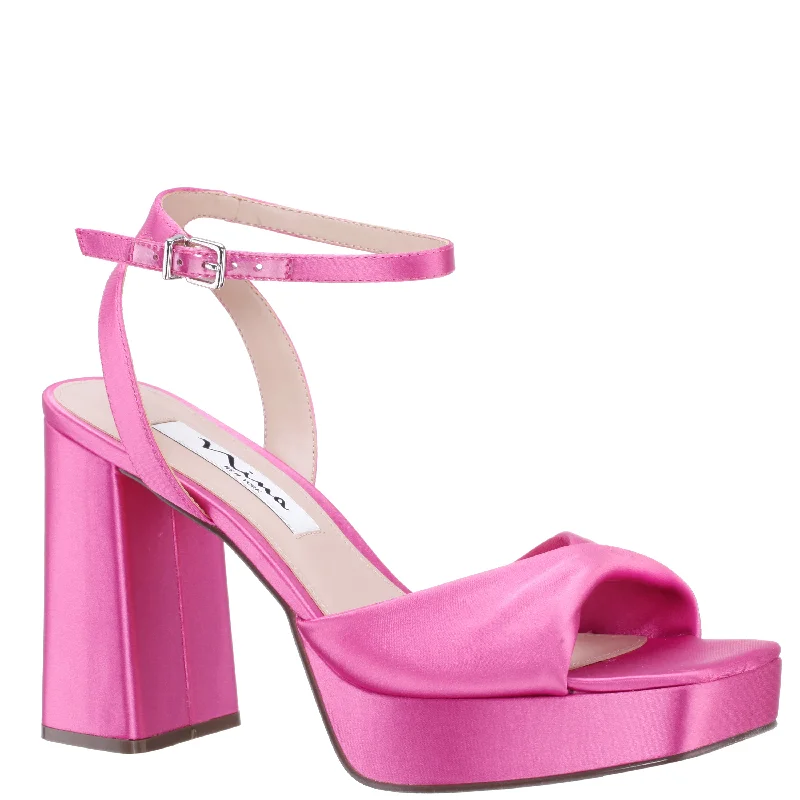 STACIE-ULTRA PINK  SATIN BLOCK HIGH-HEEL PLATFORM SANDAL 