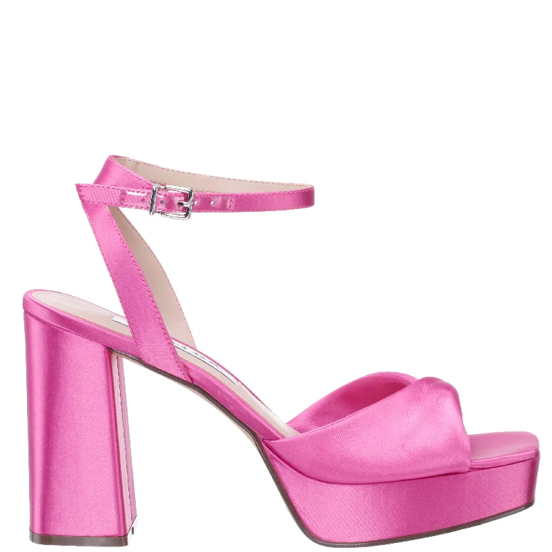 STACIE-ULTRA PINK  SATIN BLOCK HIGH-HEEL PLATFORM SANDAL 