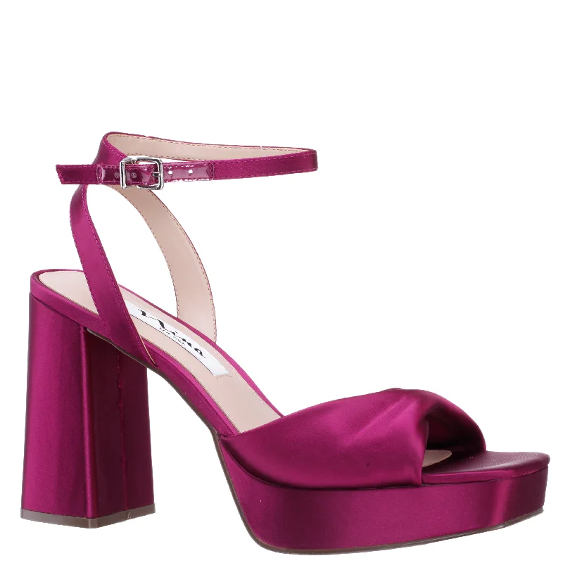 STACIE-WINE  SATIN BLOCK HIGH-HEEL PLATFORM SANDAL 