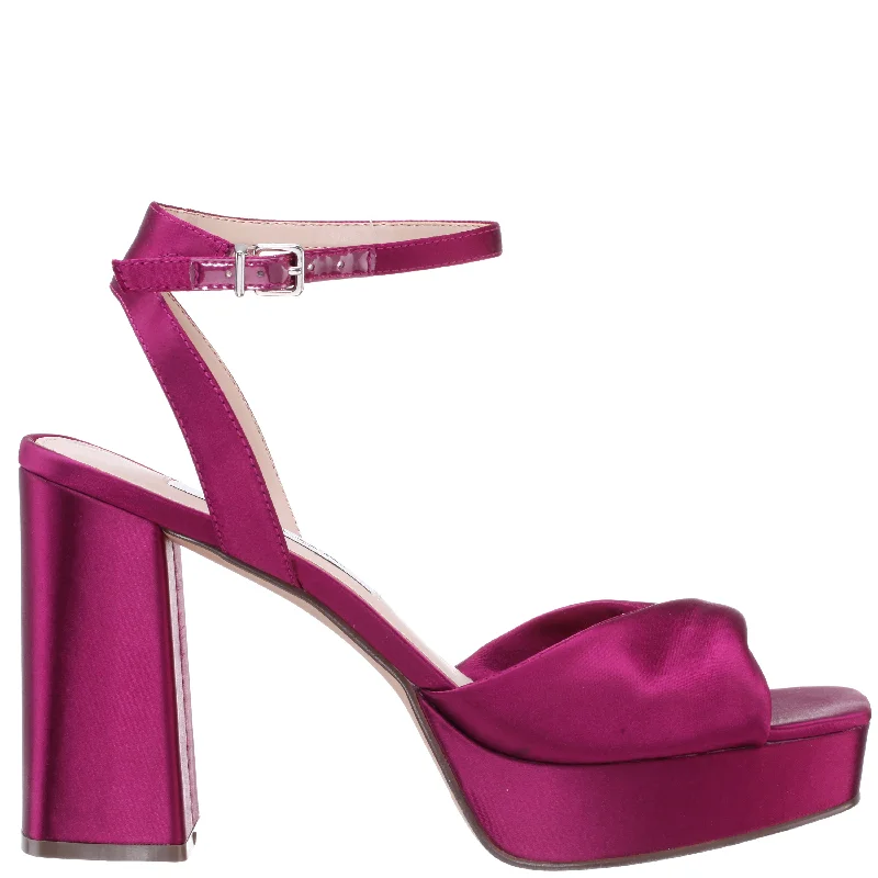 STACIE-WINE  SATIN BLOCK HIGH-HEEL PLATFORM SANDAL 