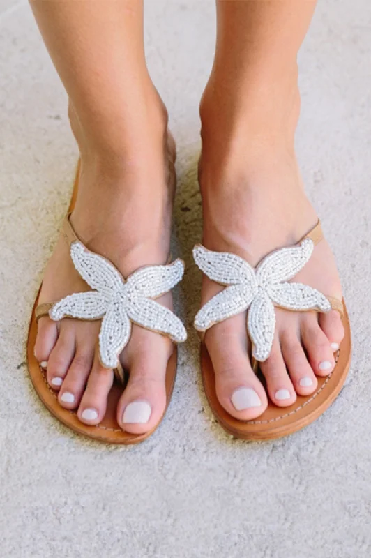 Starfish Leather Sandals | White