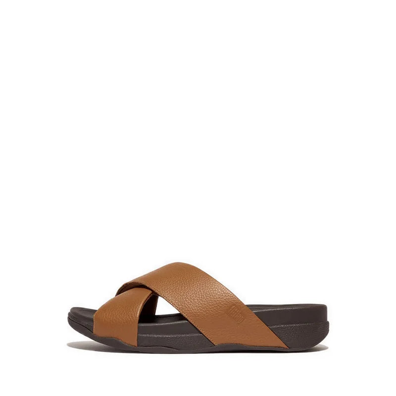 SURFER MENS TUMBLED-LEATHER CROSS SLIDES