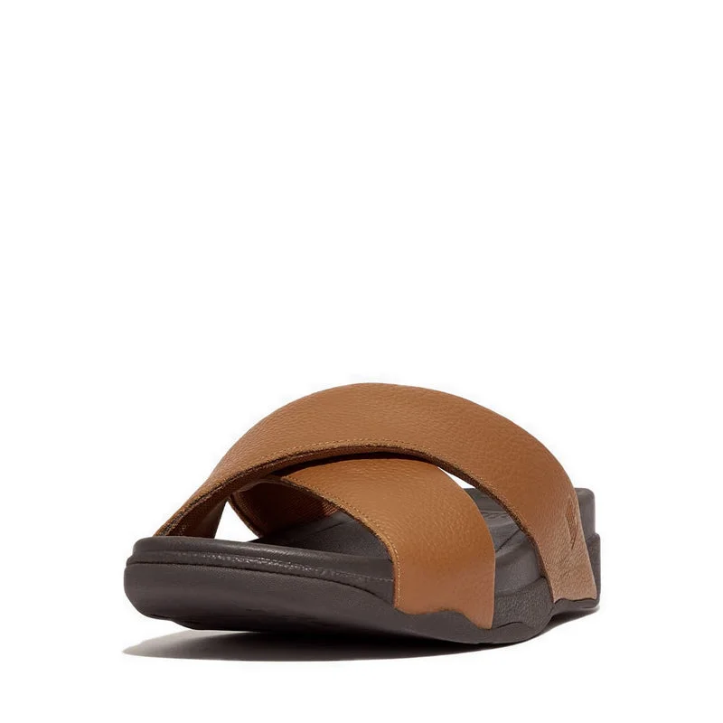 SURFER MENS TUMBLED-LEATHER CROSS SLIDES