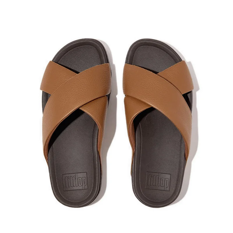 SURFER MENS TUMBLED-LEATHER CROSS SLIDES