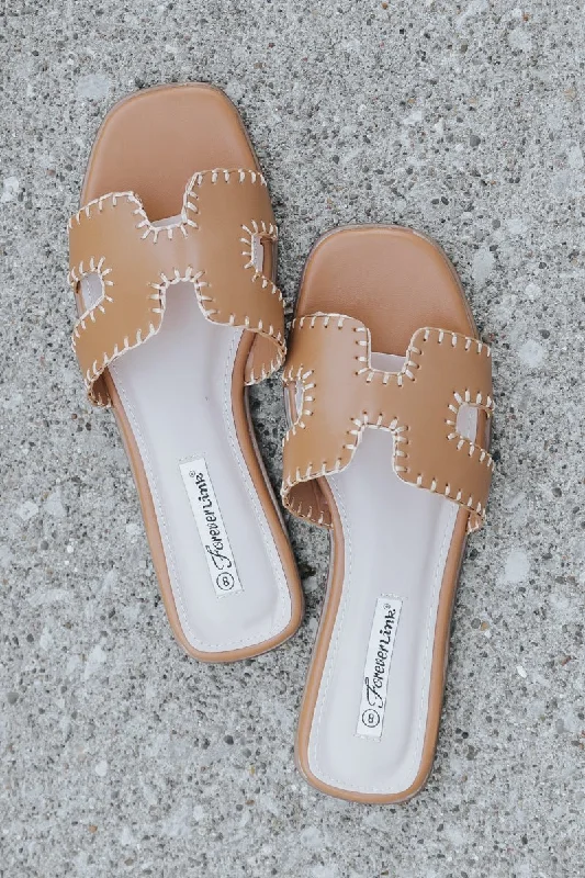 Tan Crochet Faux Leather Slide Sandals - FINAL SALE