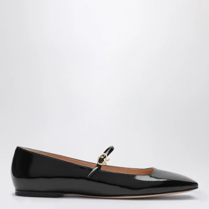 GIANVITO ROSSI Elegant Black Patent Leather Mary Jane Ballerinas