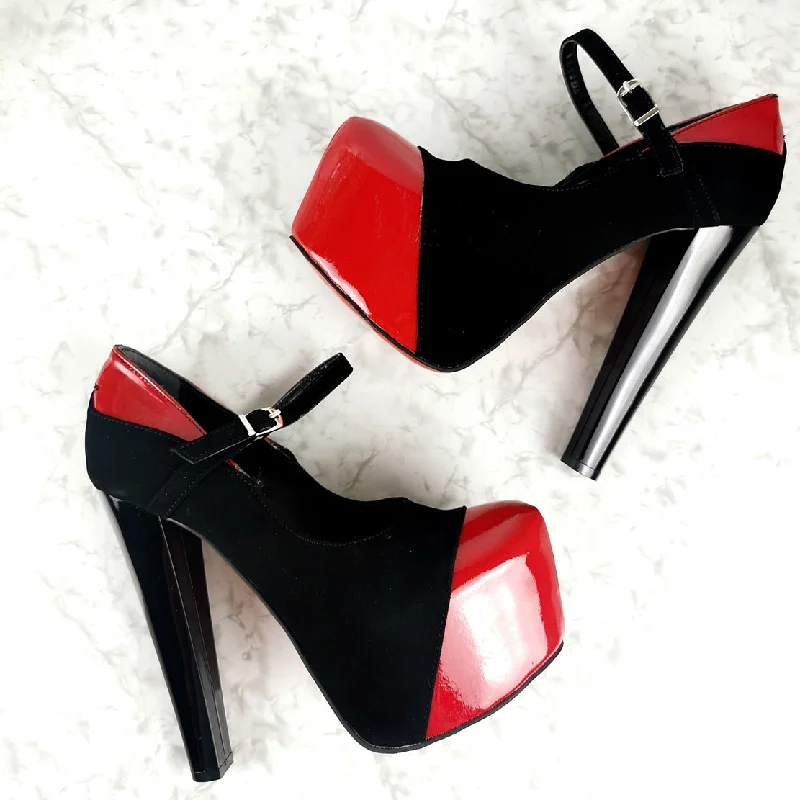 Red Gloss Black Suede Mary Jane Heels