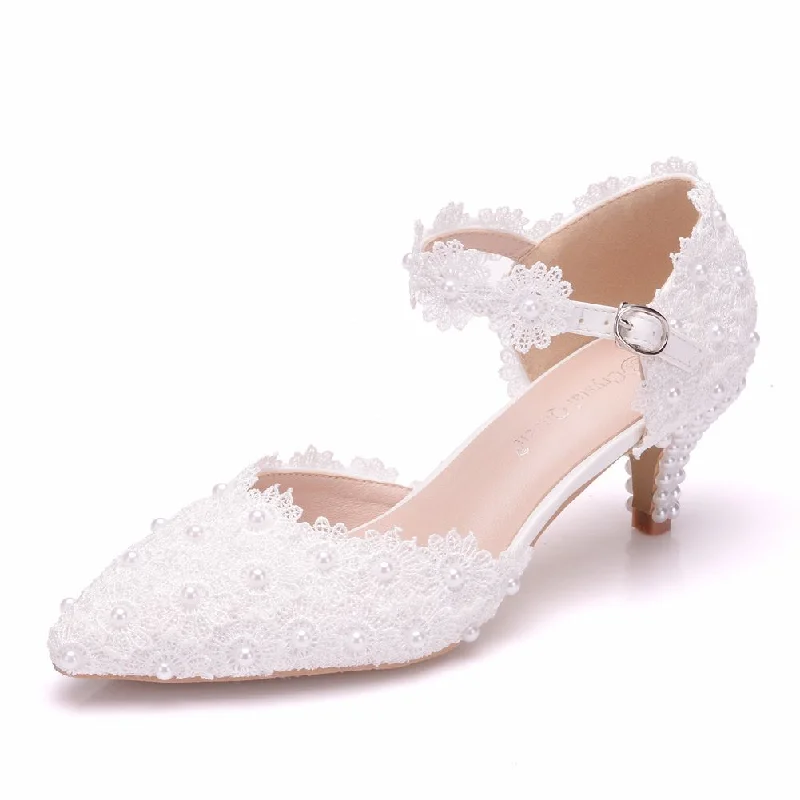 Women Lace Pointed Toe Mary Janes Wedding Sandals