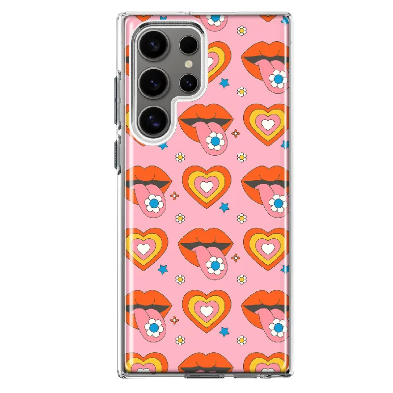 For Samsung Galaxy S23 Ultra Retro Groovy Hearts Slim Shockproof Hard Shell TPU Case Heavy Duty Protective Phone Cover